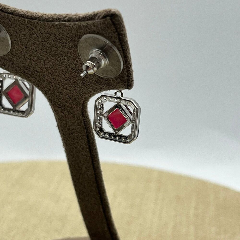 Lab Created Ruby And Cz Art Deco Dangle Pierced E… - image 8